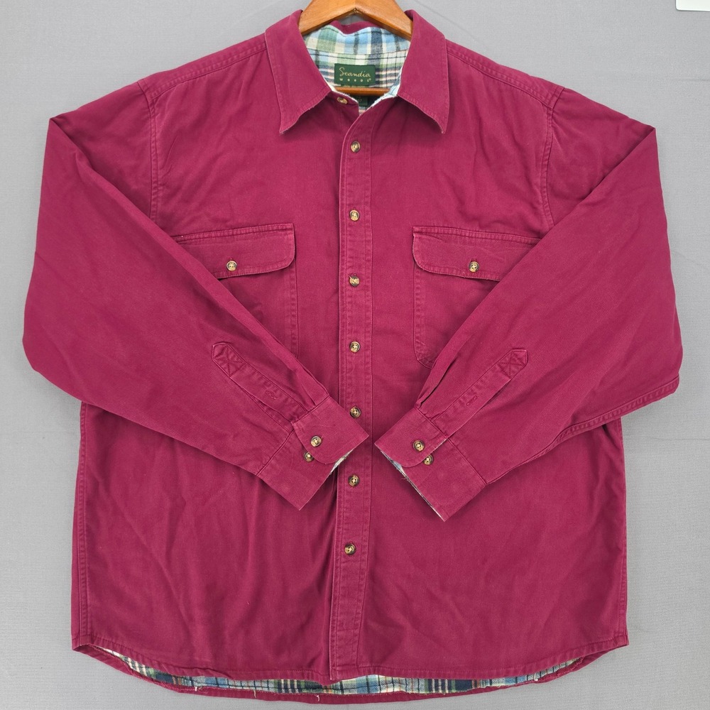 Scandia Woods Mens XL Flannel Lined Cotton Twill Shirt Burgundy Maroon 4595507